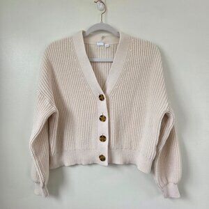 Gap Women's V-Neck Cream Colored Button Up Cotton Cardigan